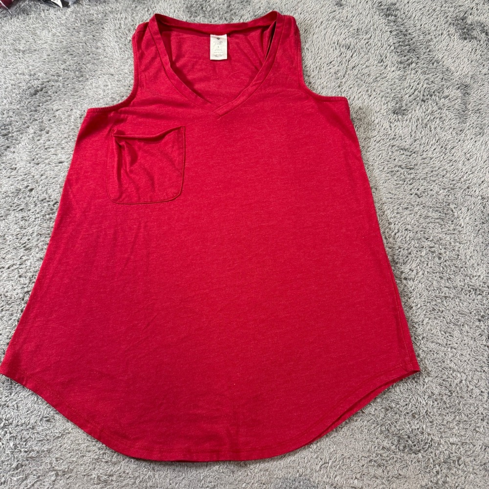 Member's Mark Womens Everyday Pocket Tank Size S Poppy Red V-Neck Cotton Blend